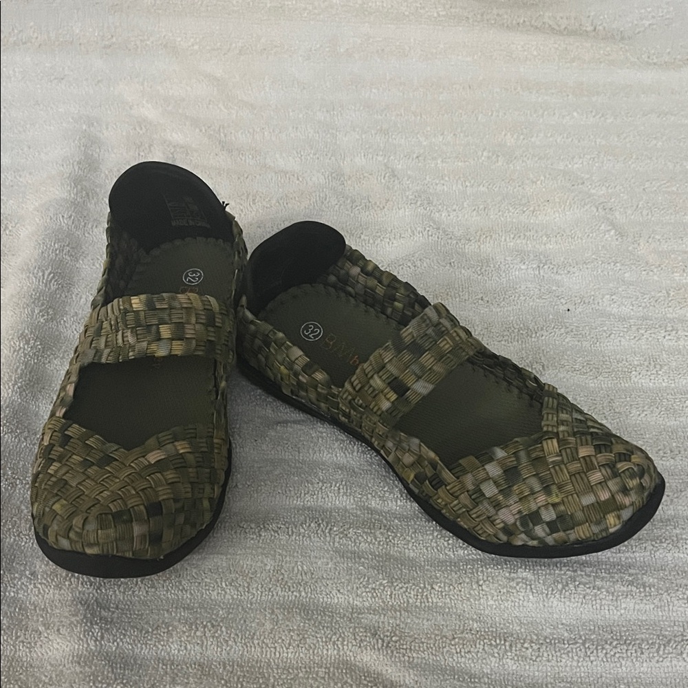bernie mev. Olive Green Woven Kids Mary Jane Sandals